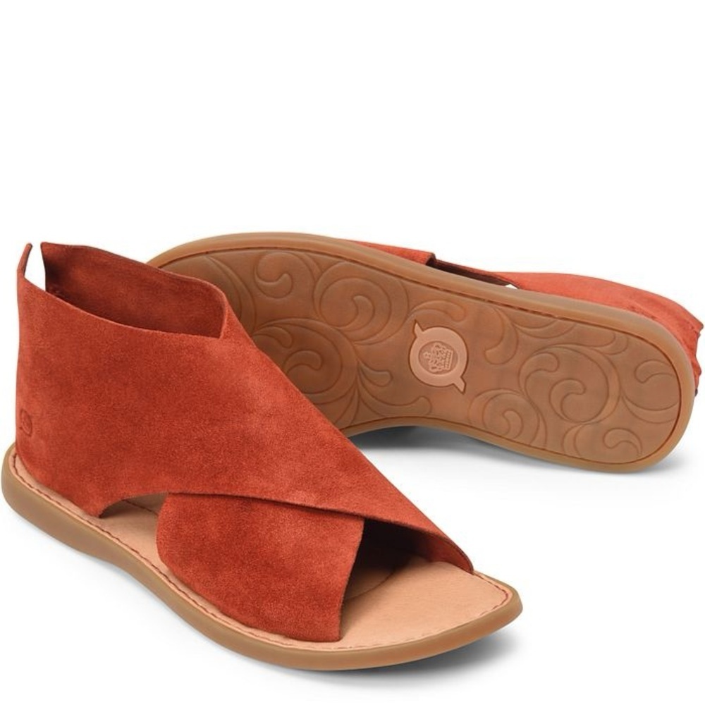 Born Women's Suede Rust Crossover Sandals - Iwa Style Sz 6